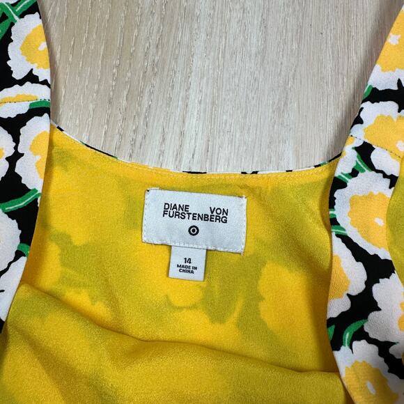 NWT DVF X Target Mini Yellow Black Poppy Floral 90's Cottagecore Shift Dress 14 - Picture 8 of 12